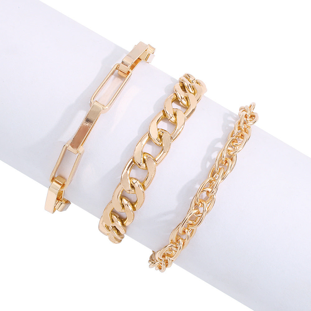 Womens Alloy Bracelet Exaggerated Thick Chain Layered Fashion Jewelry Electroplated Imitation Gold Finish Bracelet