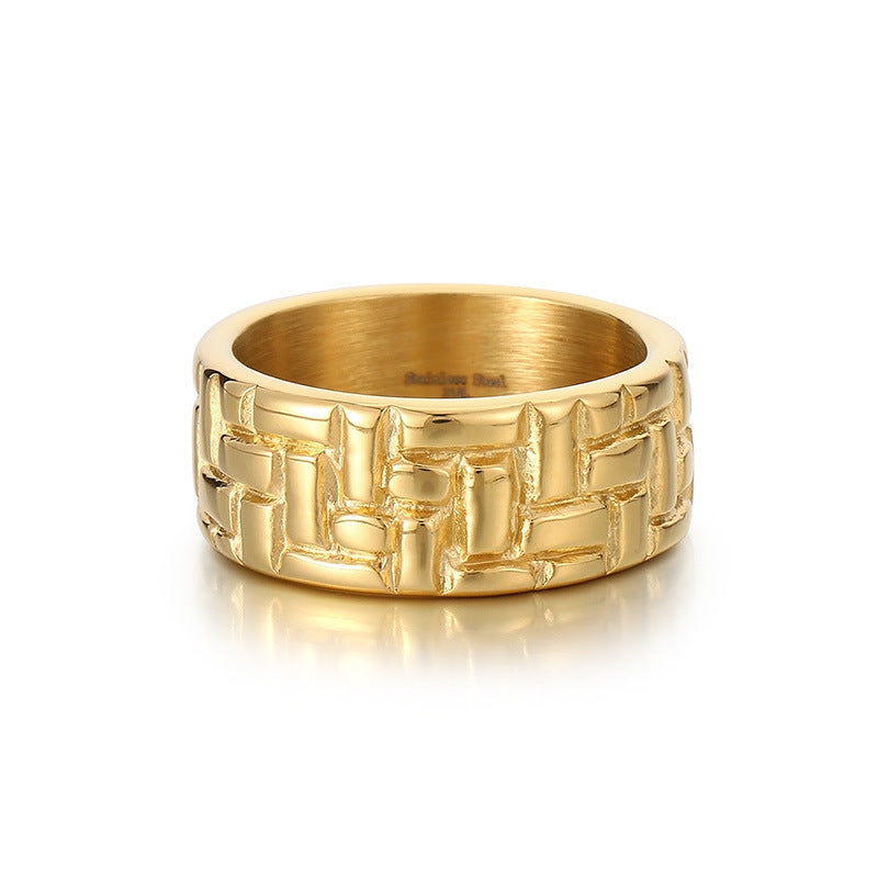 Geometric Round Stainless Steel Mens Ring With Gold Plating For Men Sizes 9 10 11 12 13 Durable Finish Elegant