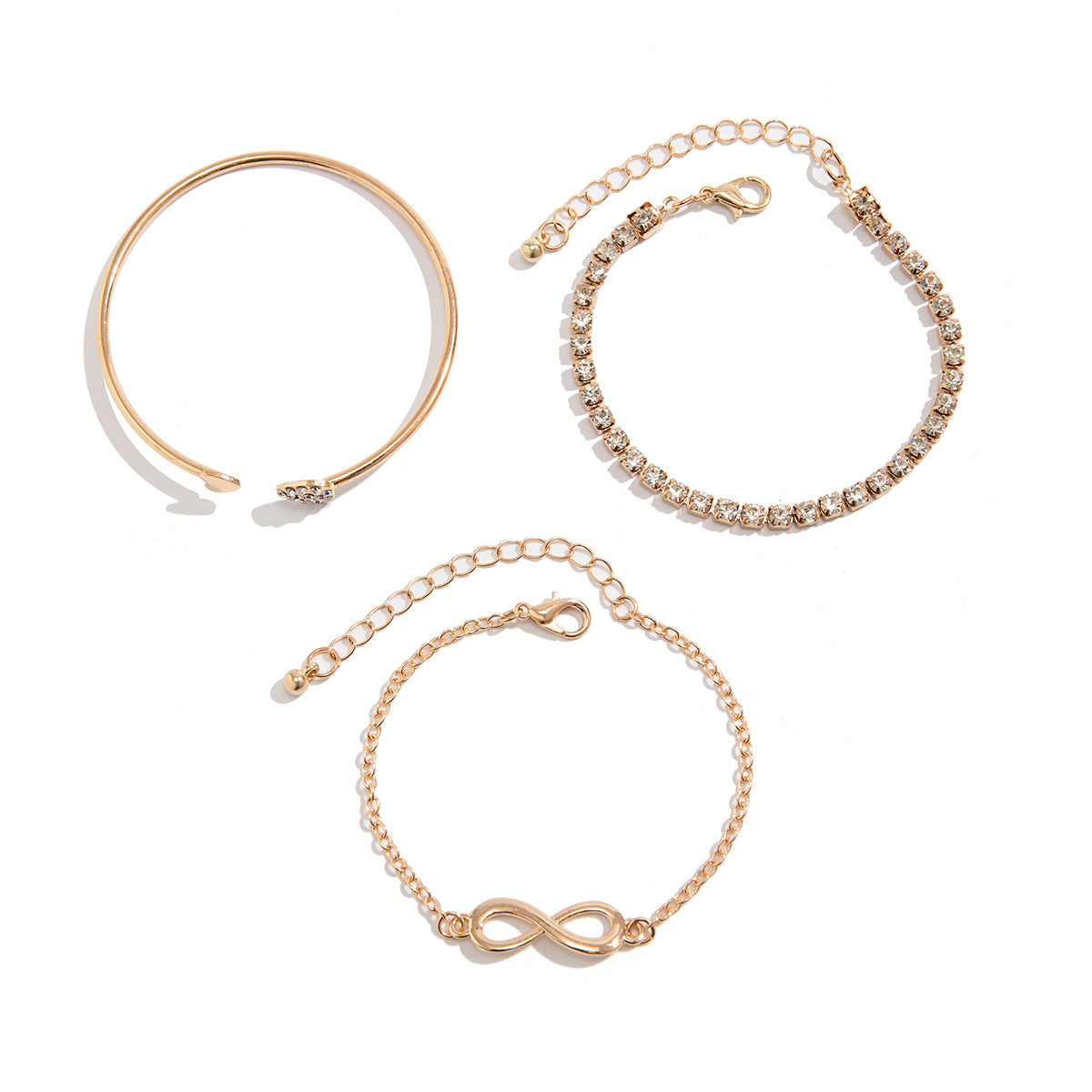 Womens Bracelet Set Heart Charms and Geometric Charms Retro Alloy Chain 3 Piece Jewelry Set for Everyday Wear and Gifts