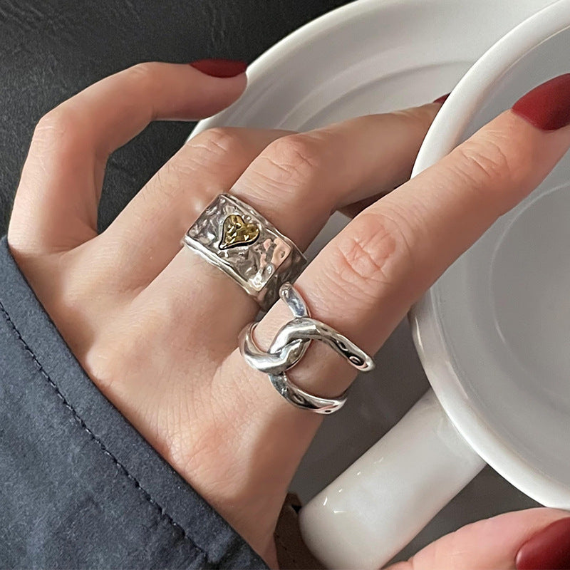 Sterling Silver Hammered Heart And Cross Ring For Women Exquisite Exotic Heart Shape Jewelry For Daily Wear Now