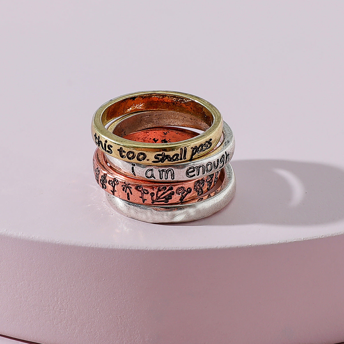 Agate Alphabet Rings Set Geometric Alloy Inlaid Gemstones