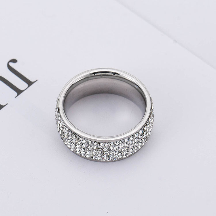 Unisex Titanium Steel Ring With Starry Diamond Accent Geometric Design Sizes 6 8 10 Durable Matte Finish For Everyday