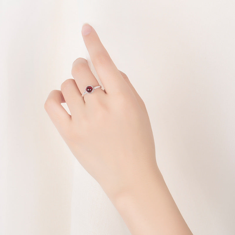 Womens Adjustable Coppery Ring With Red Agate Inlay Geometric Silver Plated Finish Jewelry Everyday Essentials