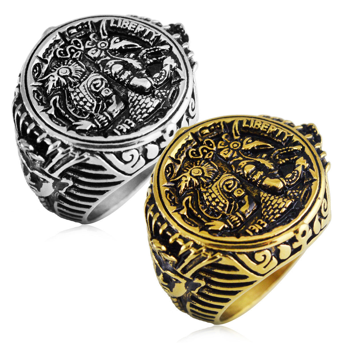 Ancient Egyptian Totem Guardian Ring Stainless Steel Unisex Heart Shaped Jewelry Gold Tone Finish Daily StyleXX