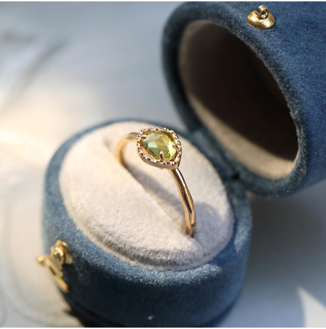 Womens Imitation Peridot Ring Adjustable Copper Geometric Retro Japanese Inspired Elegant Durable Jewelry Fine Craft