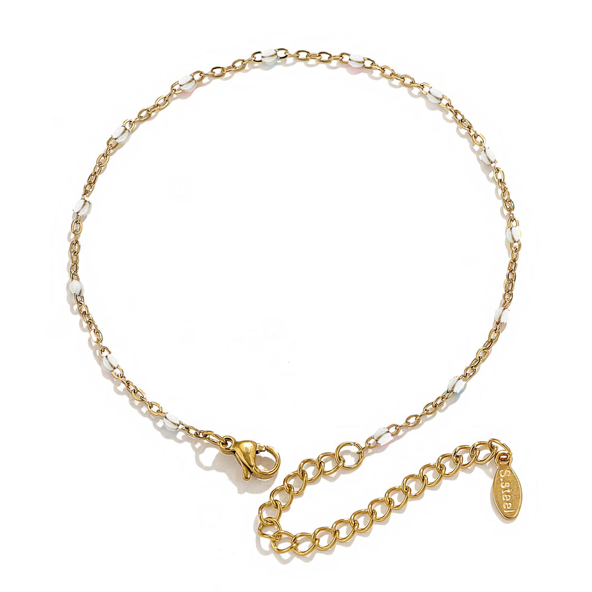 Unisex Titanium Steel Chain Bracelet With Dripping Cross Enamel Detailing Round Geometric Electroplated Finish