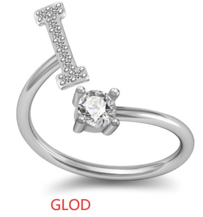 Womens Initial Rings Adjustable Copper Letter Ring With Sterling Silver Gem Inlay Fine European Jewelry A to Z