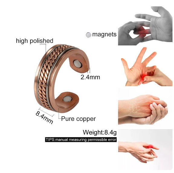 Copper Handwoven Opening Magnetic Ring With Adjustable Fit For Everyday Wear Unisex Accessory With Four Magnets