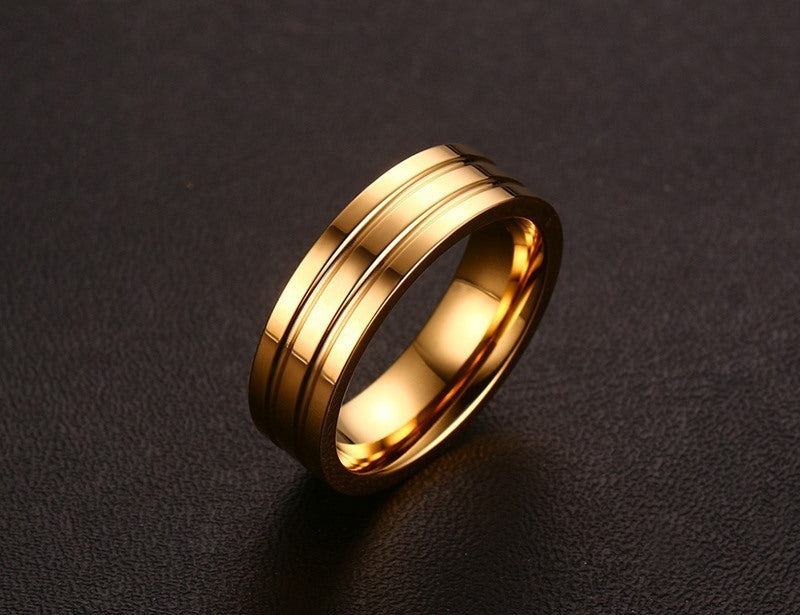 Womens 6mm Stainless Steel Fluted Gold Tone Ring Geometric Design Durable Everyday Wear Jewelry Timeless Charm