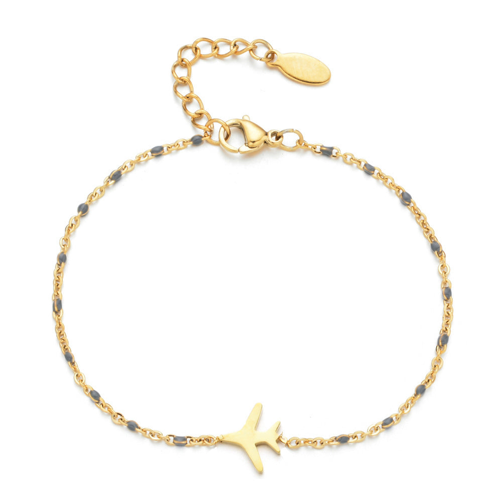Womens Bohemian Stainless Steel Aircraft Charm Bracelet Geometric Design Fashion Jewelry Gifts Sky Urban Style