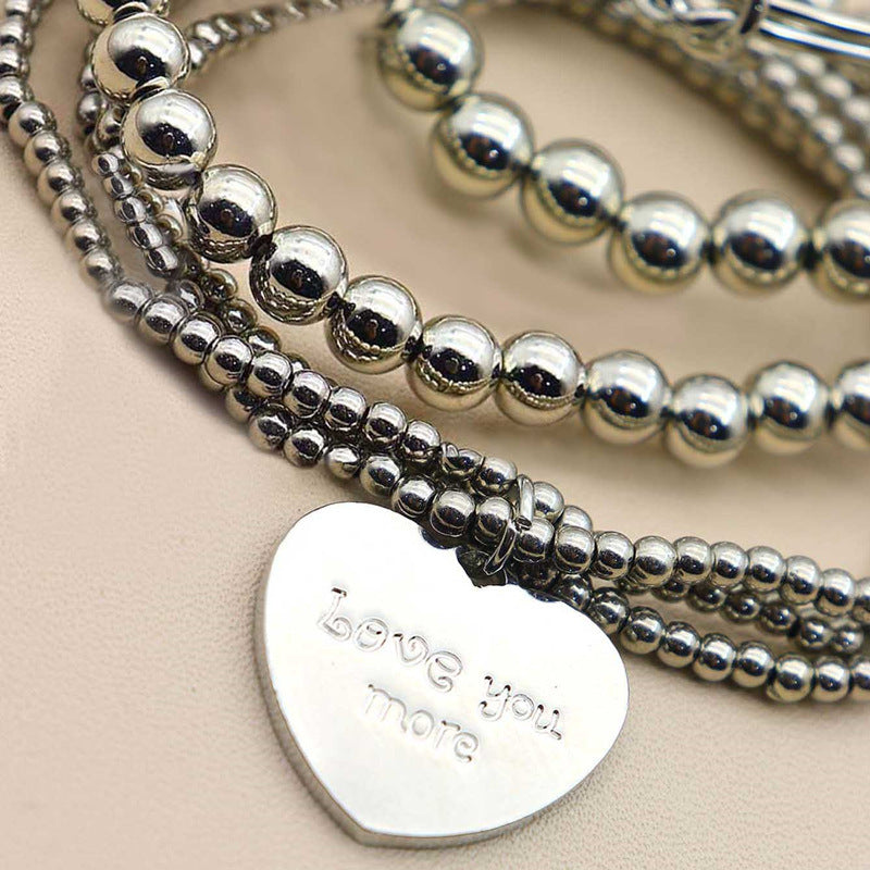 Beaded Bracelet Set Silver Color Heart Multilayer Unisex Design 4 Piece Set Plastic Letter Bracelets Bracelets