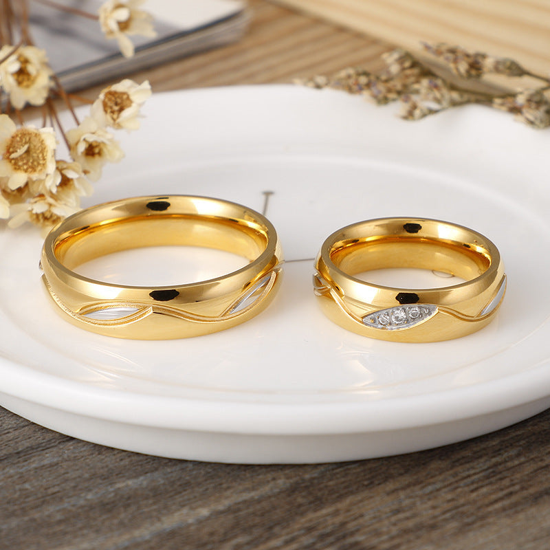 Couple Rings Titanium Steel 18K Gold Plated Wedding Band Promise Ring Durable Elegant High Quality Jewelry for Men Women