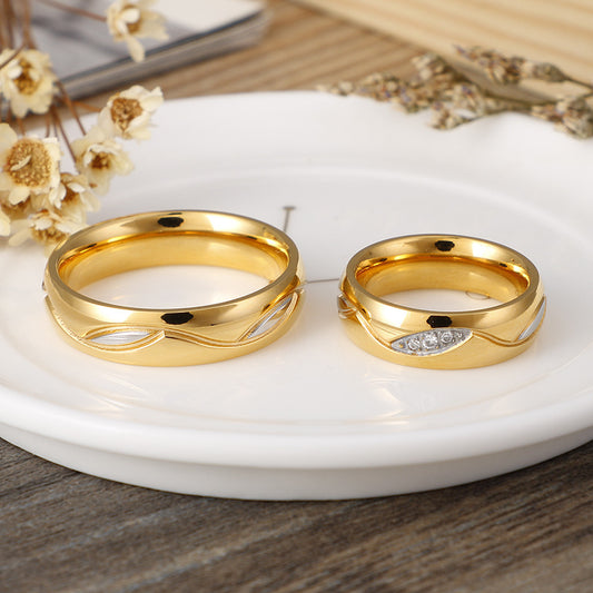 Couple Rings Titanium Steel 18K Gold Plated Wedding Band Promise Ring Durable Elegant High Quality Jewelry for Men Women
