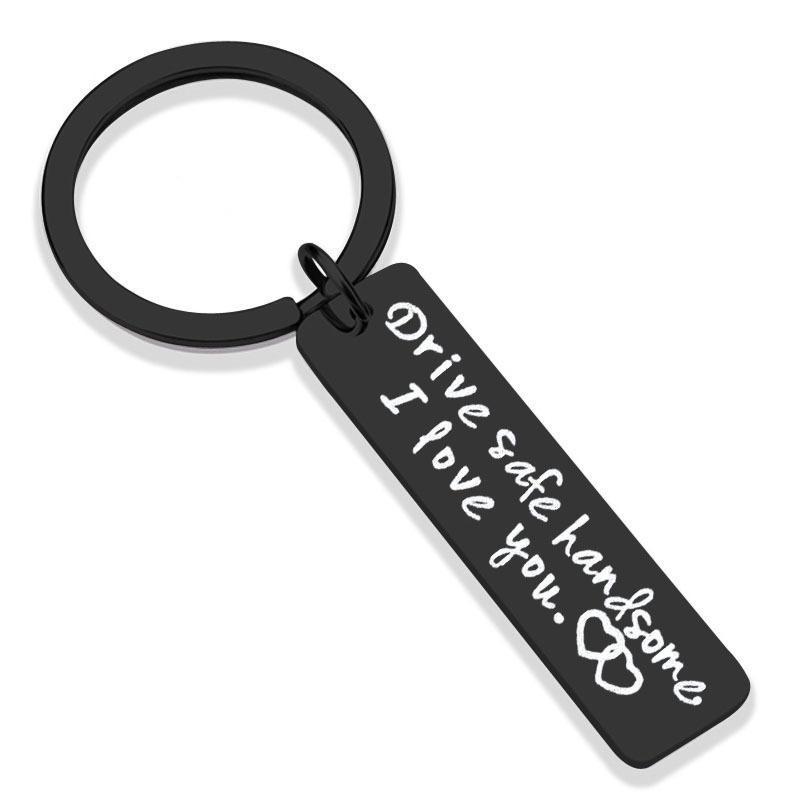 Geometric Stainless Steel Key Chain For Women Black Strip Fashion Accessory Elegant Durable Everyday Use Chic