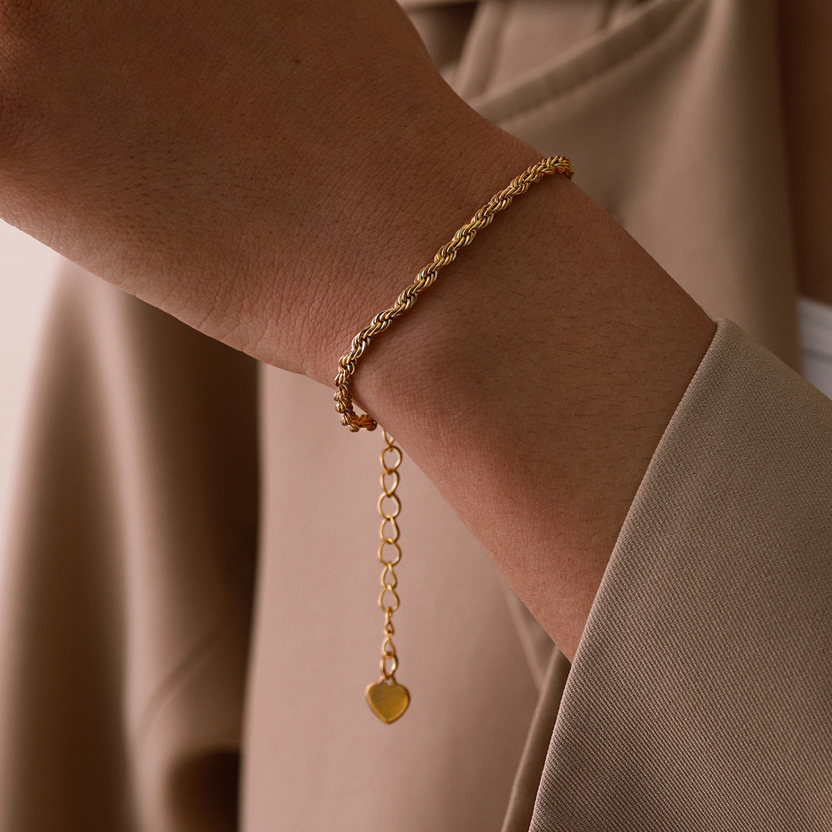 Womens Stainless Steel Peach Heart Bracelet Geometric Line