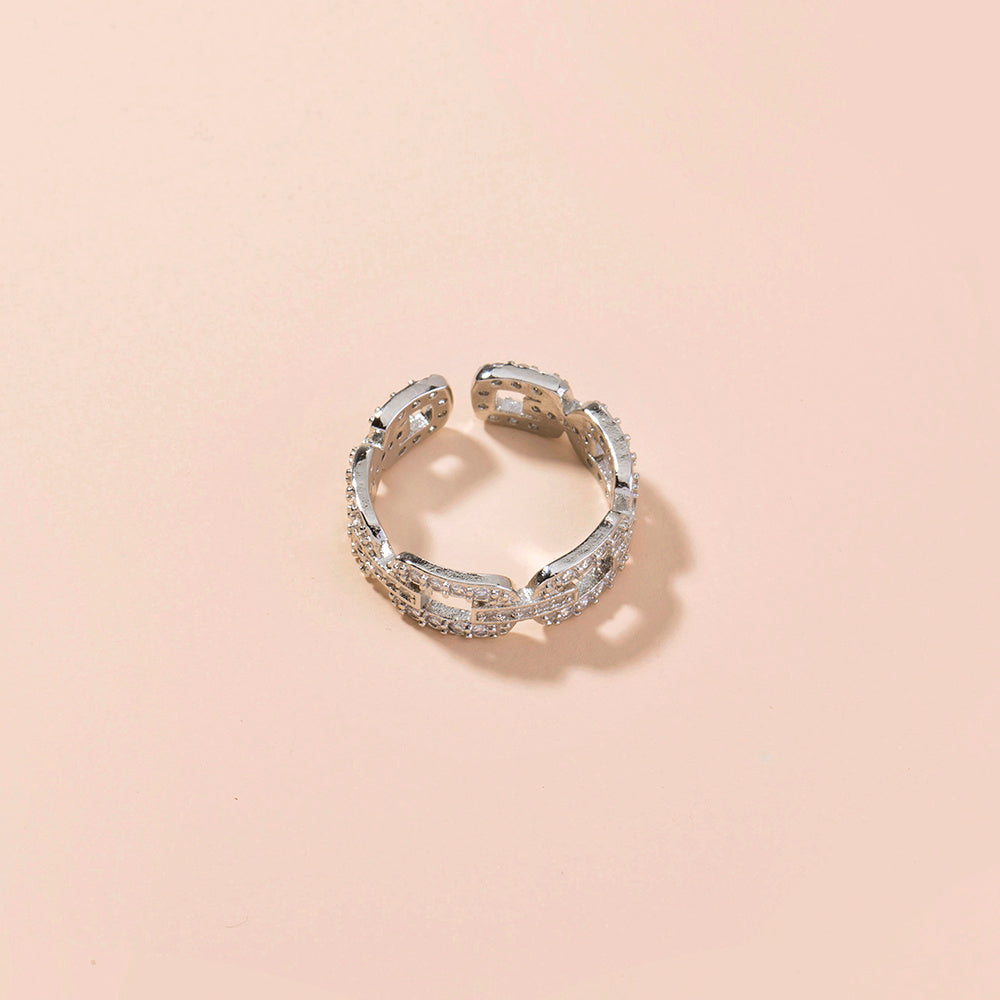 Sparkling Zirconia Cuban Chain Ring Adjustable Statement Jewelry For Parties And Nightlife Occasions Partytime