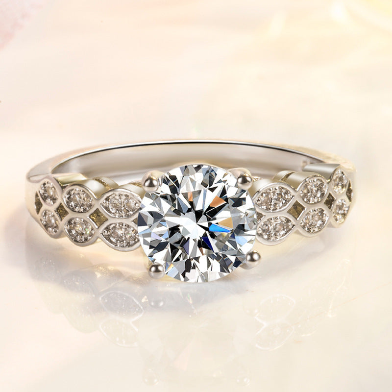 Womens Double Row Leaf Ring White Gold Plated Zircon Adjustable Unisex Flower Shaped Ring Special Occasions US