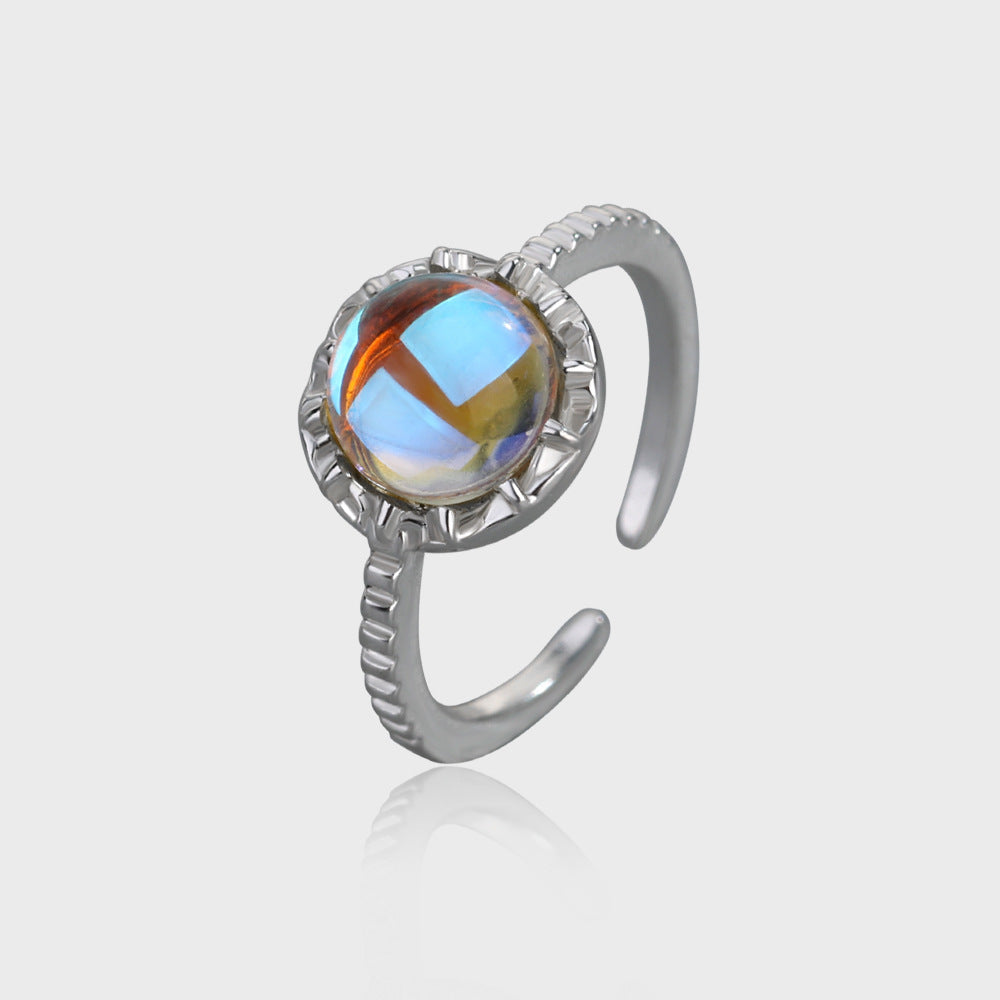 Moonstone Adjustable Ring For Women And Men Crown Design Copper Electroplated Jewelry Gift Accessory Style Elan