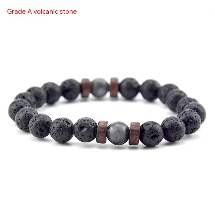Unisex Volcanic Rock Bracelet With Wooden Beads Geometric Round Natural Stone Jewelry For Men And Women Casual