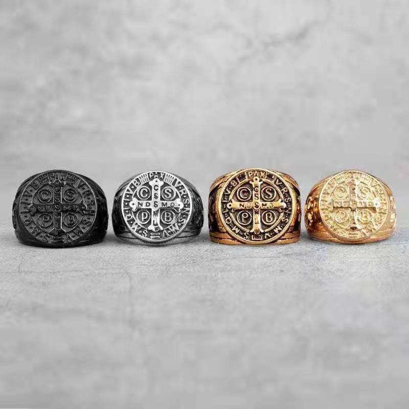 Mens Stainless Steel Cross Ring Bold Geometric Design Electroplated Punk Rock Jewelry Durable Fashion Accessory