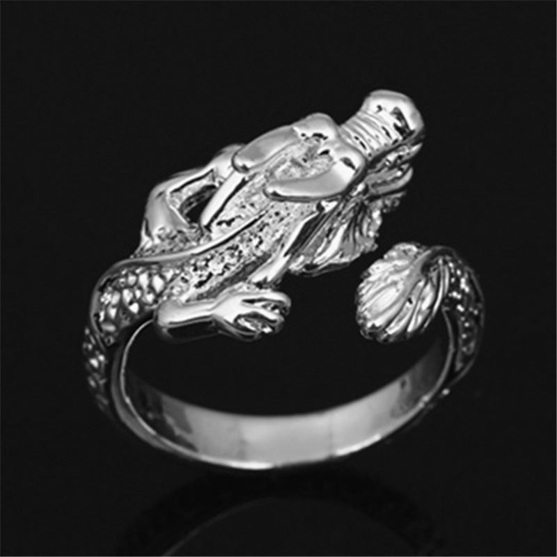 Women Dragon Ring Adjustable Sterling Silver Copper Electroplated Cartoon Character Jewelry National Style Top