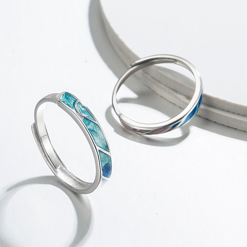Sterling Silver Couple Rings Adjustable Geometric Promise Bands for Him and Her Anniversary Gift Idea Ideal for Couples