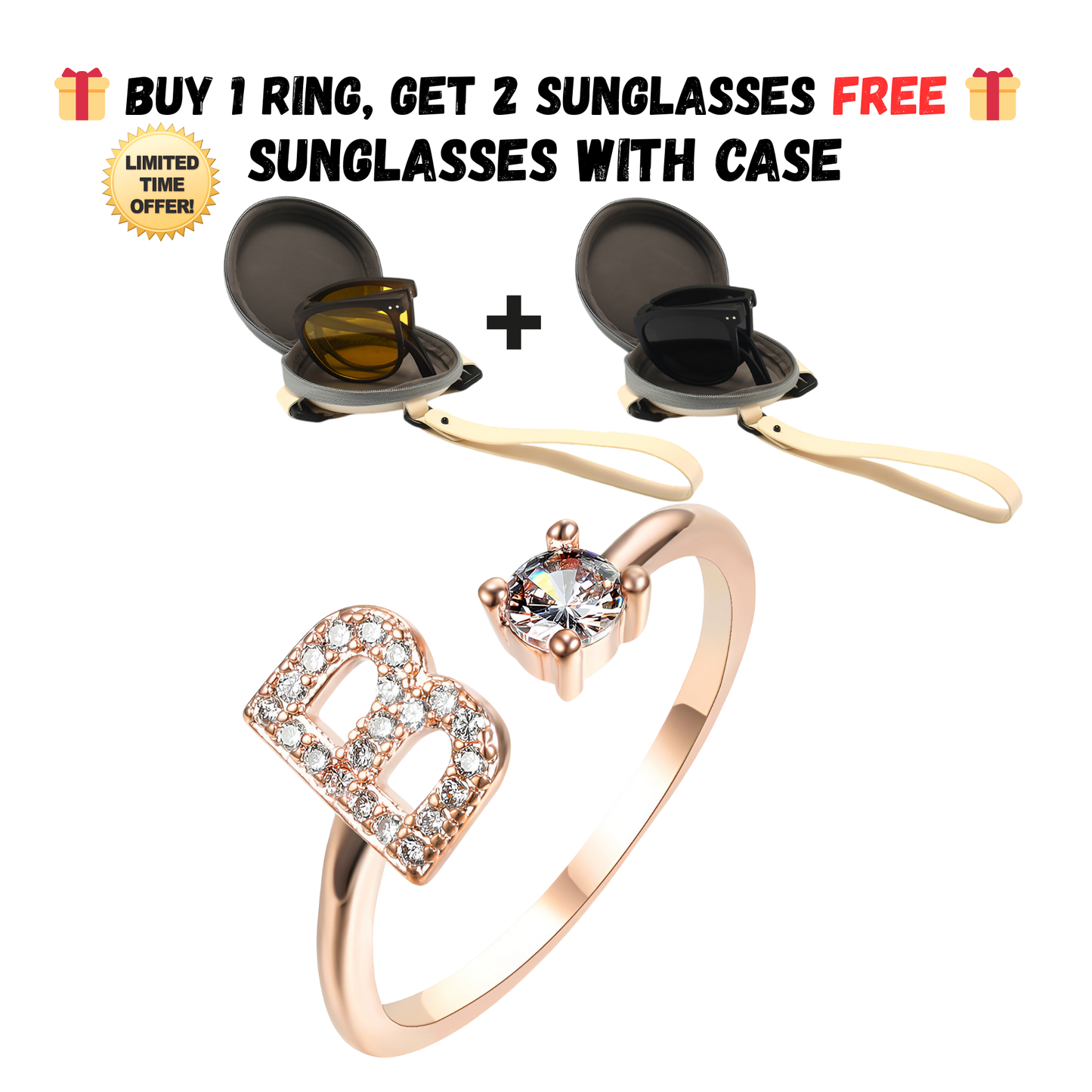 Adjustable Letter Zircon Ring with Alphabet Initials A Z Copper Alloy Jewelry Gift for Women Elegant Gift Idea