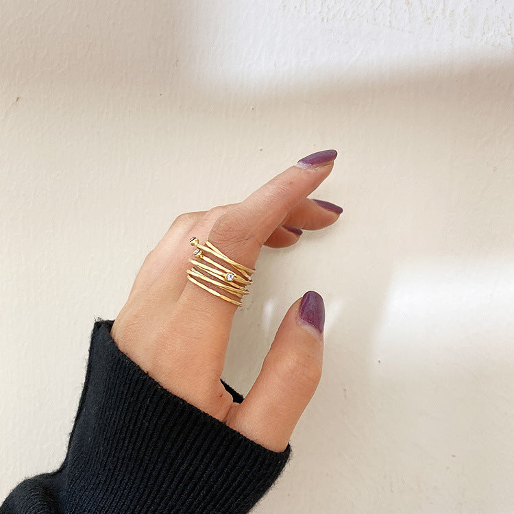 Retro Hipster Zircon Pearl Ring Vintage Geometric Metal Band Electroplated Jewelry Accessory For Everyday Wear