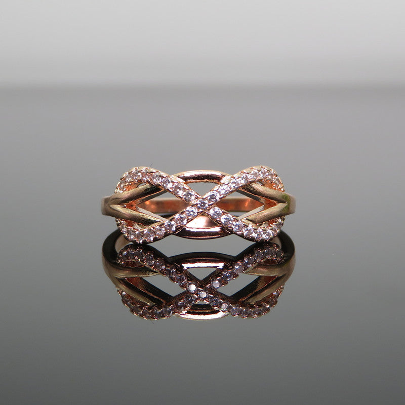 Infinity Figure Eight Copper Zircon Ring Rose Gold Wedding Band Vintage Wave Design Jewelry For Women Elegant Sparkle