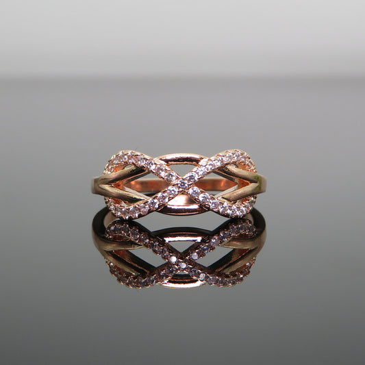 Infinity Figure Eight Copper Zircon Ring Rose Gold Wedding Band Vintage Wave Design Jewelry For Women Elegant Sparkle