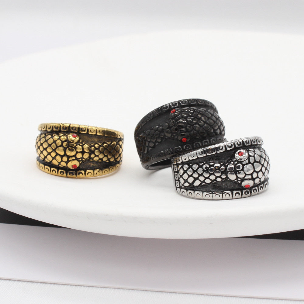 Vintage Snake Head Titanium Steel Ring For Men In Steel Gold Black Finish Sizes 7 8 9 10 11 12 Durable Style Now