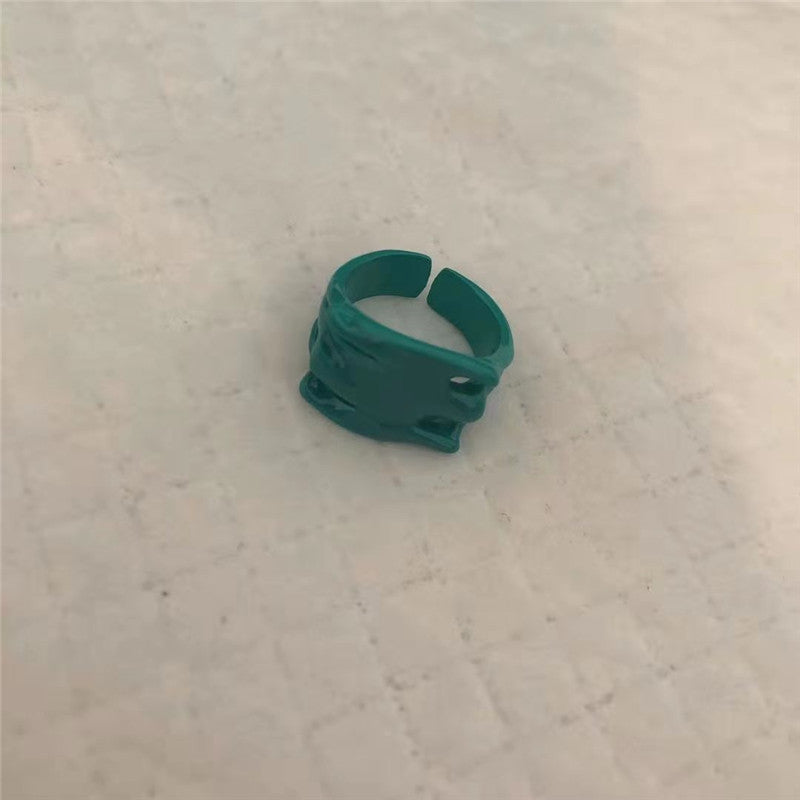 Rainbow Drop Macaron Ring Hollow Acrylic Geometric Style Korean Inspired Jewelry For Fashion Women Gift Travel