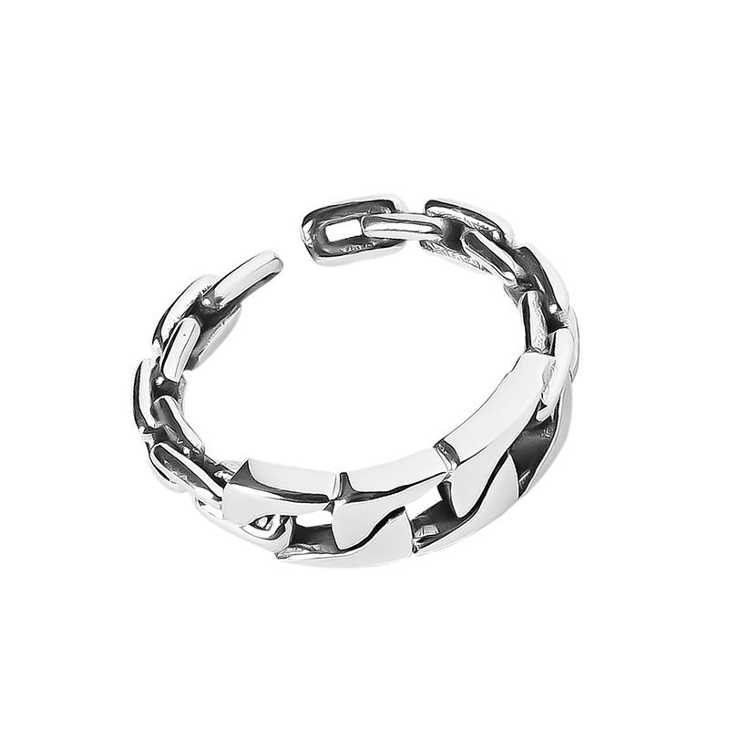 Womens Copper Chain Ball Index Finger Ring Vintage Adjustable Opening Geometric Hollow Design Jewelry Gift