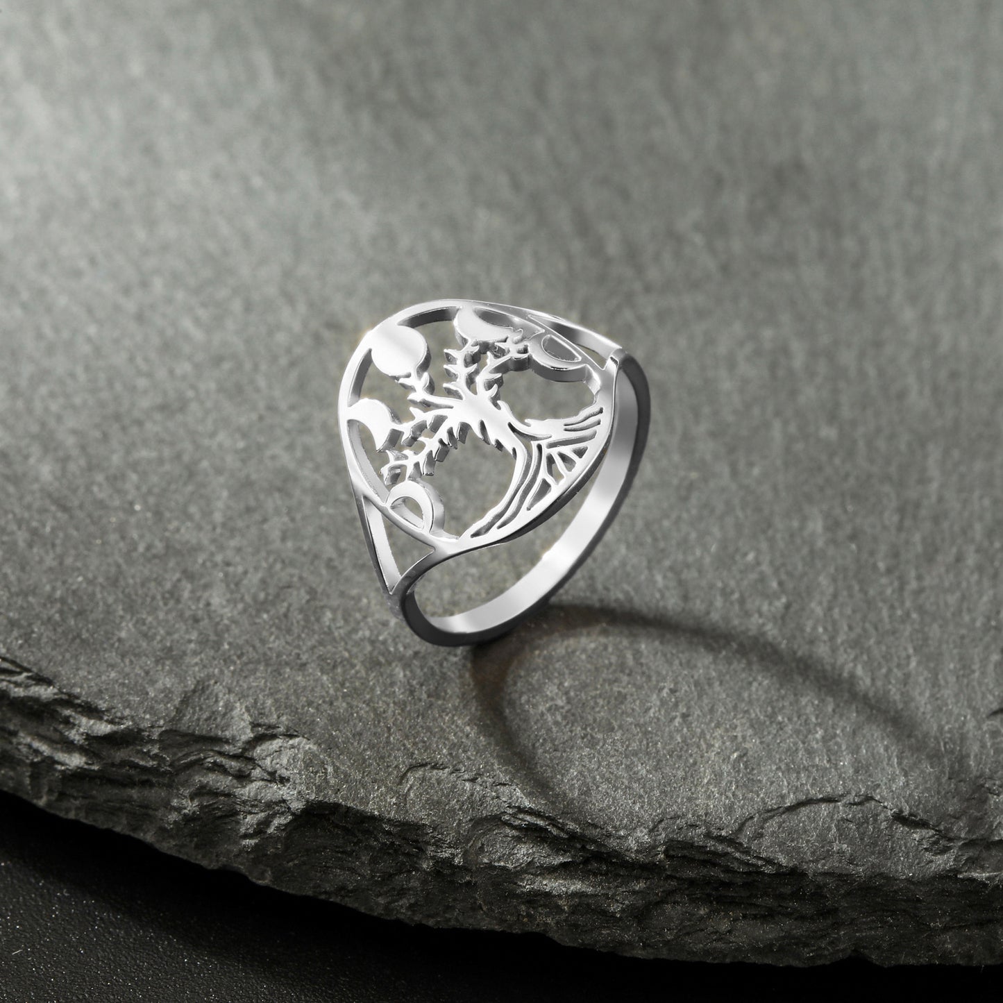 Unisex Stainless Steel Ring 18K Gold Plated Hollow Tree Design Geometric Shape Hip Hop Style Everyday Wearable