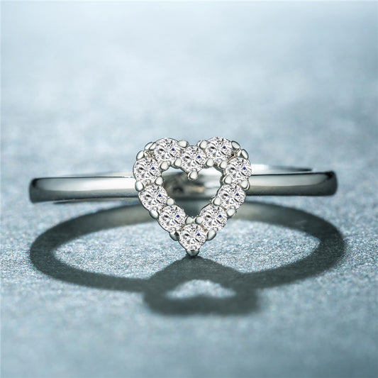 Heart Ring With Inlaid Zircon Copper Fashion Jewelry Gift For Her White And Rose Gold For Simple Everyday Wear