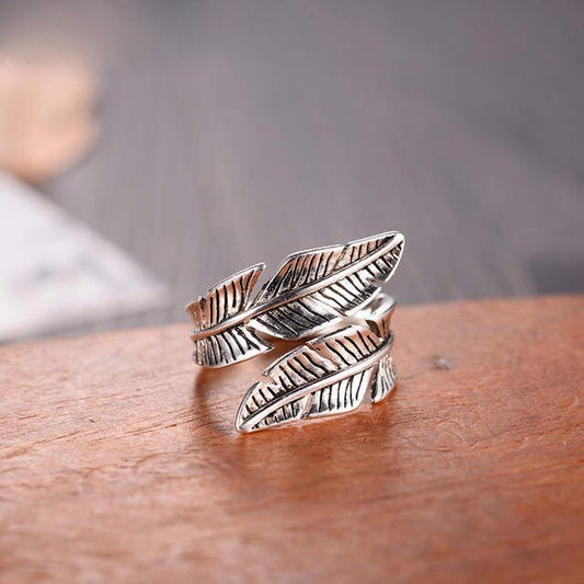 Sterling Silver Leaf Ring 925 Geometric Adjustable Jewelry