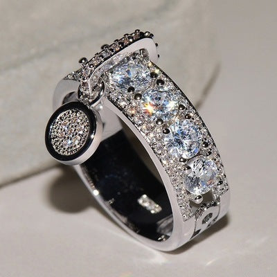 Elegant Platinum Plated Alloy Ring With Sparkling Zircon Lightweight Exquisite Design For Women For Daily Wear