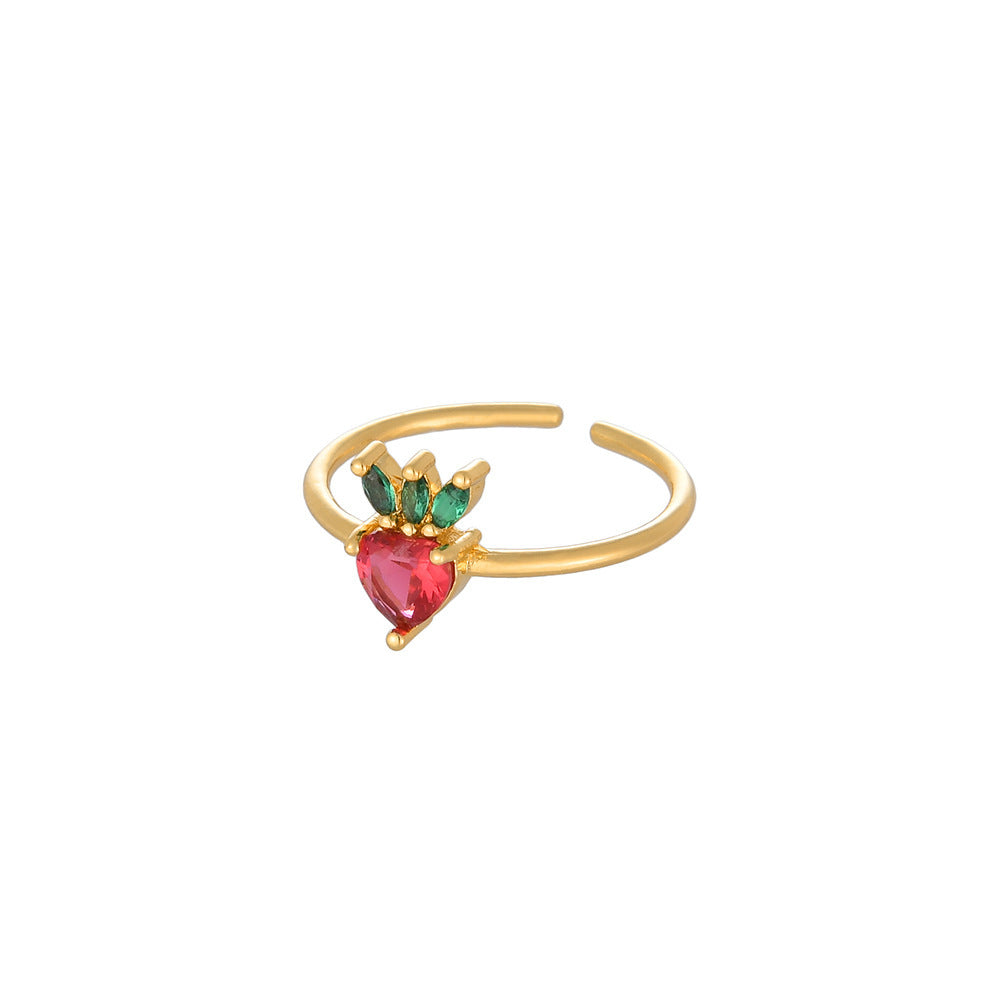 Womens Adjustable Fruit Ring Alloy Metal Gemstone Inlay