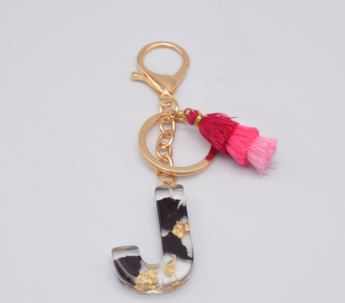 Resin Floral Keychain With Tassel Pendant Black Rose Design Durable Craftsmanship Initial Letter Bag Accessory