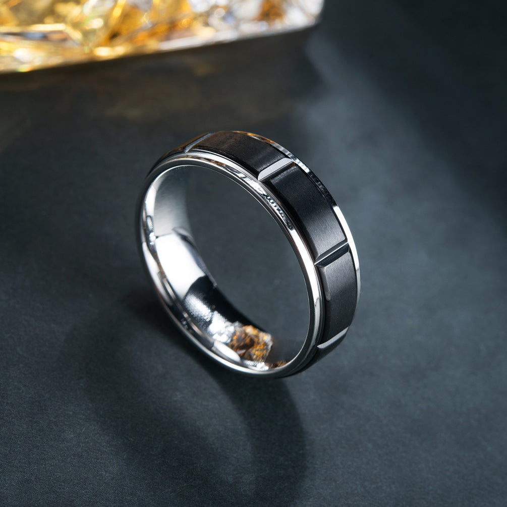 Two Tone Frosted Stainless Steel Ring For Men European American Style Round Classic Accessory Mens Ring Elegant Durable