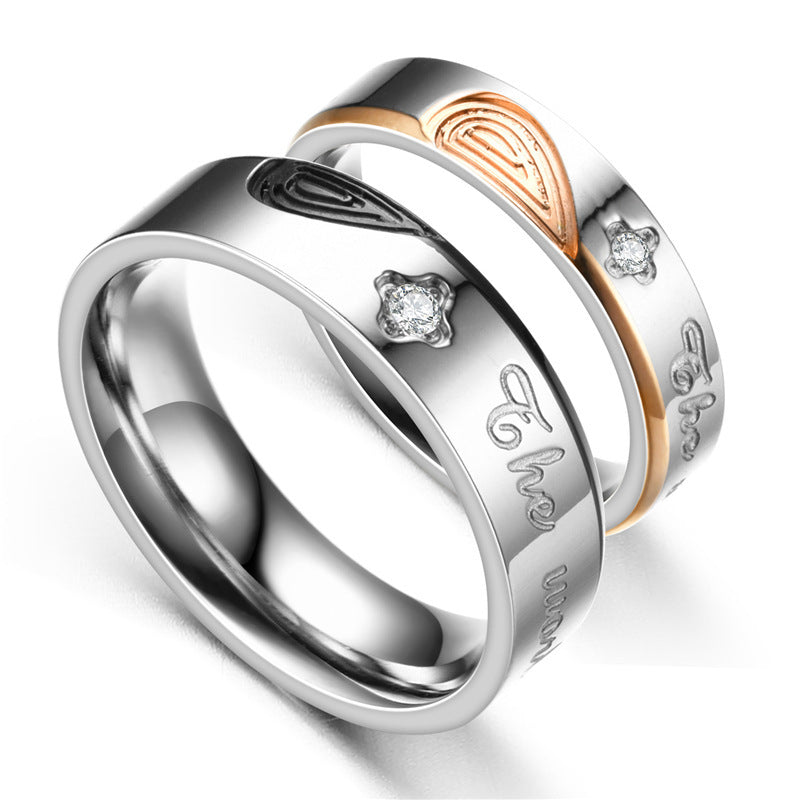 Stainless Steel Couple Ring with Zircons Inlays Black Rose Gold 6mm 4mm Wedding Gift Set For Bridal Gift Ideas