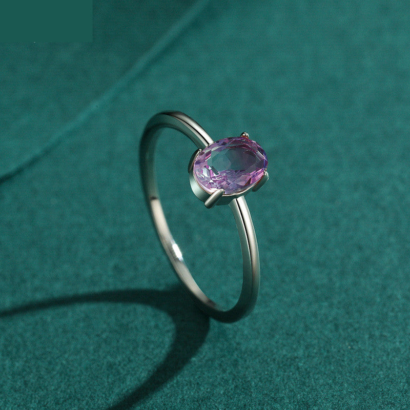 Womens Sterling Silver Ring Oval Imitation Watermelon Tourmaline Geometric Design Fashion Ring High End Silver