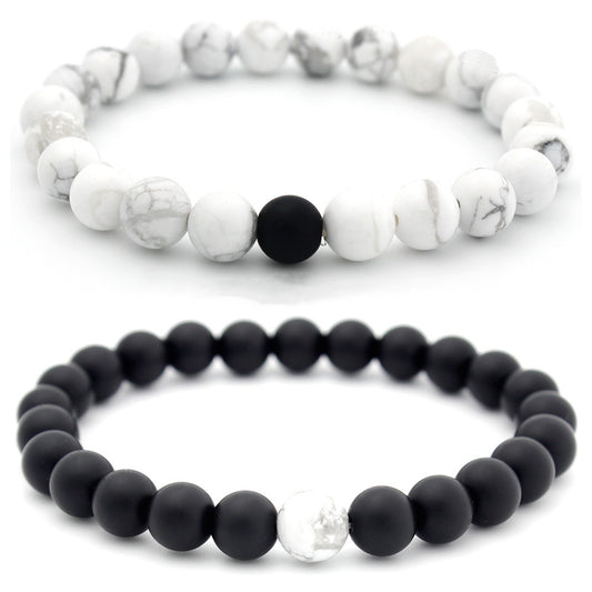 Matte Black White Turquoise Bracelets Handmade Unisex Round