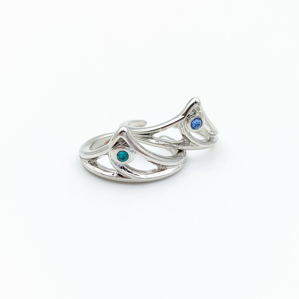Alloy Gold Inlay Ring For Women Girls Adjustable Opening Blue And Green Inlay Jewelry Fashion Accessory Everyday Style