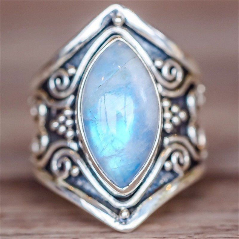 Womens Retro Thai Silver Alloy Moonstone Teardrop Ring Exaggerated Punk Jewelry Sizes 5 6 7 8 9 10 For Women And Girls