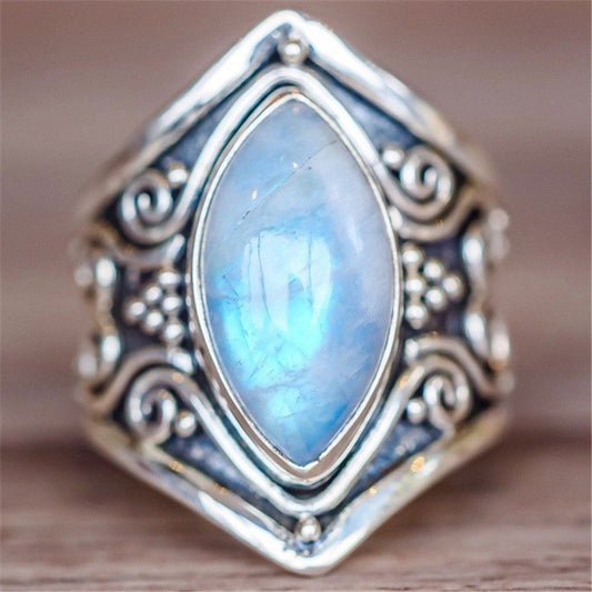 Womens Retro Thai Silver Alloy Moonstone Teardrop Ring Exaggerated Punk Jewelry Sizes 5 6 7 8 9 10 For Women And Girls