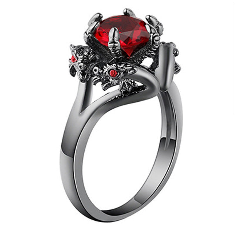 Women Zircon Ring Black Gold Plated Geometric Design Copper Wedding Fashion Jewelry Statement Ring Electroplated