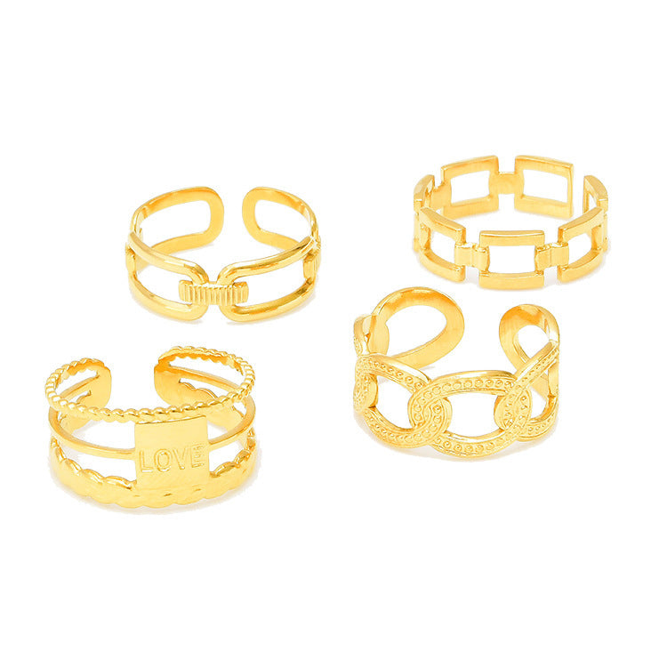 Wide Hollow Titanium Ring Adjustable Gold Tone Style