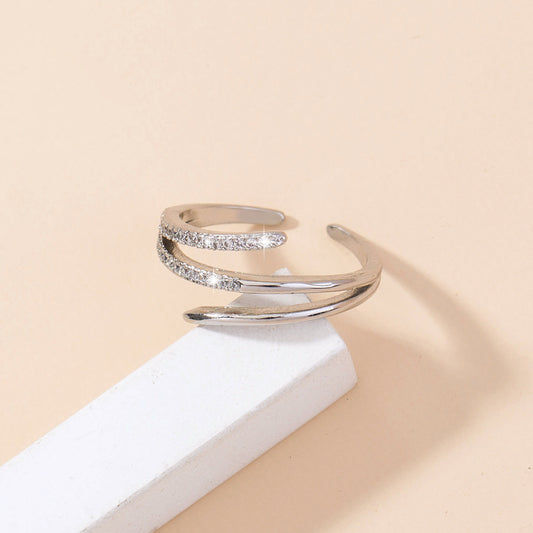 Unisex Adjustable Snake Ring With Zircon Inlay Copper Ring Simple Geometric Design Fashion Jewelry Minimalist Everyday