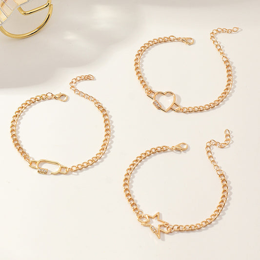 Womens Geometric Alloy Bracelet Fashion Jewelry Five Pointed Star Love Design European America Bangle Women US